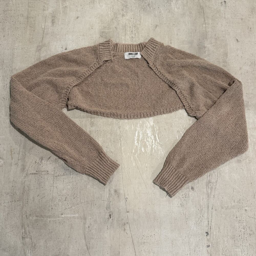 Double Zero Ribbed Knit Bolero Shrug Cropped Cardigan – Tan Taupe Size Large